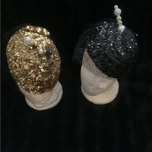 Gold and Black Sequin Fascinators with Veil